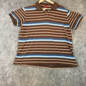 Chaps Polo Shirt XL Brown Striped Short Sleeve Pique 100 Cotton Collared Casual